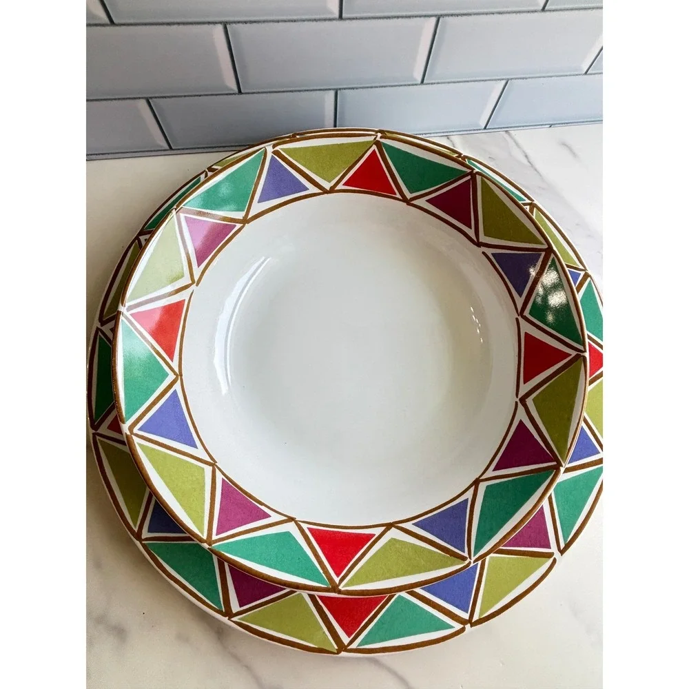 Bob Mackie Home Sakura Happy Angel Stoneware‎ Serving Plate Platter Bowl Set 2pc